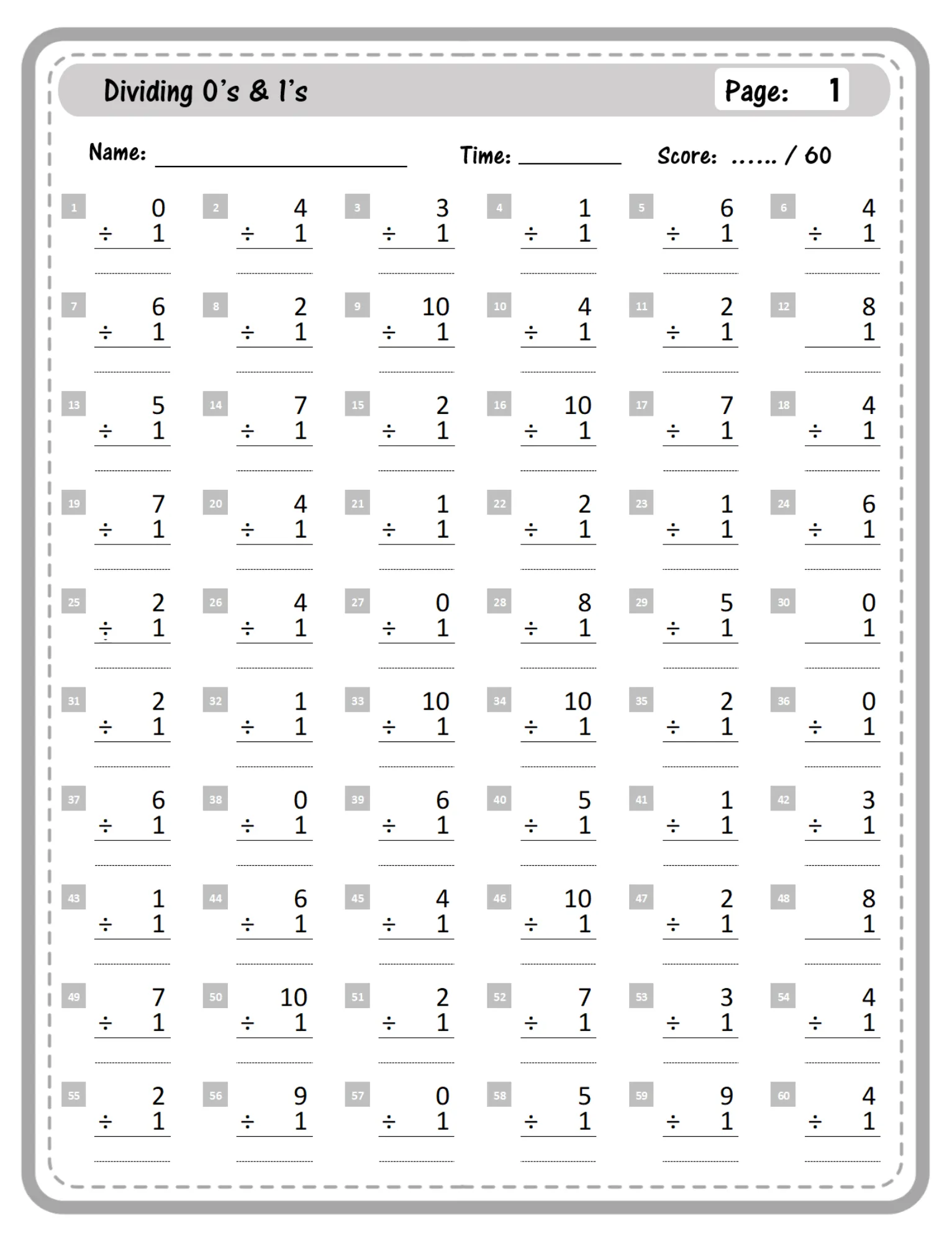 Division - Sample page with division problems